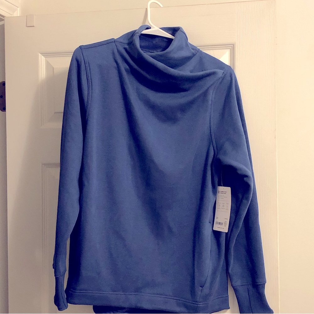 Athleta Cozy Karma Twist Neck Sweatshirt size m Chrome Blue